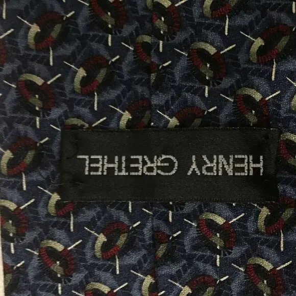 Henry Grethel Mens Necktie Navy Maroon Gray Circle - Picture 4 of 5